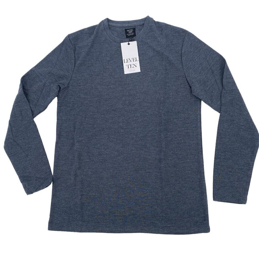 Level Ten Men's Small Knit Long Sleeve Crew Neck Pullover Shirt Navy NWT Rayon